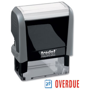 Trodat Office Printy Stamp Self-inking Overdue 18x46mm Reinkable Red and Blue Ref 43208