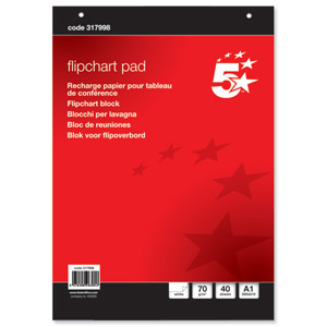 5 Star Flipchart Pad Perforated 40 Sheets A1 Plain