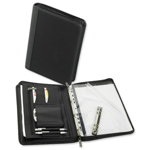 Pierre Conference Folder Nylon Zipped with Ring Binder Options 4-Ring 32mm and 20mm A4 Black Ref 637910