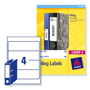 Avery Filing Labels Laser Lever Arch 4 per Sheet 200x60mm Ref L7171 [100 Labels]