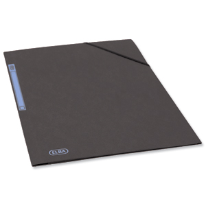 Elba Folder Elasticated 3-Flap 500gsm for 300 Sheets A4-Foolscap Black Ref 100200987 [Pack 10]