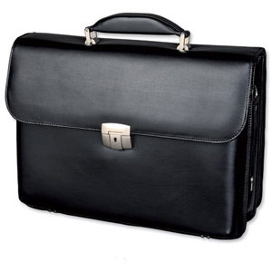 Alassio Briefcase Multi-section with Shoulder Strap Leather Black Ref 47011
