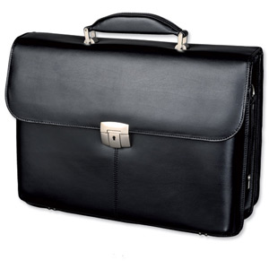 Alassio Briefcase with Laptop Compartment Shoulder Strap Leather Black Ref 47012