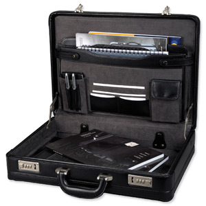 Alassio Attache Case Leather Multi-section Expandable by 20mm Black Ref 45038