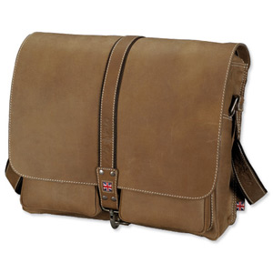 Pride and Soul Duke Shoulder Bag Leather 15inch Laptop Section 2 Front Pockets Brown Ref 47130
