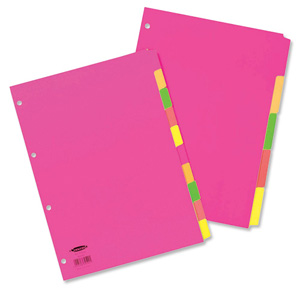 Concord Fluorescent Subject Dividers 230 Micron Punched 4 Holes 10-Part A4 Assorted Ref 89199