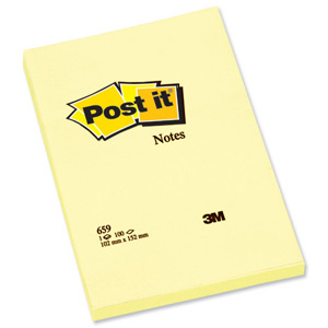 Post-it Notes Large Plain Pad of 100 Sheets 102x152mm Canary Yellow Ref 659YE [Pack 6]