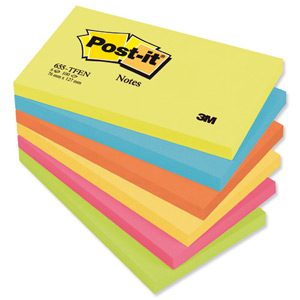 Post-it Colour Notes Pad of 100 Sheets 76x127mm Energetic Palette Rainbow Colours Ref 655TF [Pack 6]