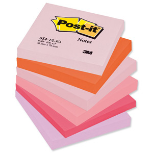 Post-it Colour Notes Pad of 100 Sheets 76x76mm Joyful Colours Palette Ref 654FL [Pack 12]