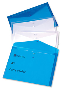 Rexel Carry Folder Polypropylene A3 Translucent Blue Ref 16131 [Pack 5]