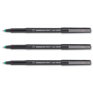 5 Star Rollerball Pen Fine 0.5mm Tip 0.3mm Line Green [Pack 12]