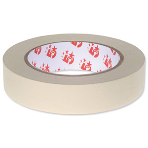 5 Star Masking Tape Crepe Paper Rubber-based Adhesive 4hrs Application 25mm x 50m [Pack 6]