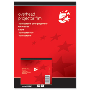 5 Star OHP Film Write-on 85 micron A4 Clear [Pack 100]
