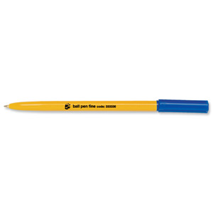5 Star Ball Pen Yellow Barrel Fine 0.8mm Tip 0.3mm Line Blue [Pack 50]