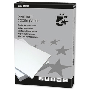 5 Star Copier Paper Smooth Ream-Wrapped 80gsm A4 High White [500 Sheets]