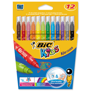 Bic Kids Couleur Felt Tip Pens Ultra-washable Water-based Medium Tip Assorted Ref 841798 [Pack 12]
