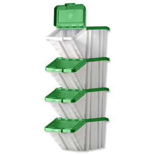 Storage Container Bin 50L 30kg Load W390xD630xH340mm White and Green Lid [Pack 4]