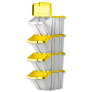 Storage Container Bin 50L 30kg Load W390xD630xH340mm White and Yellow Lid [Pack 4]