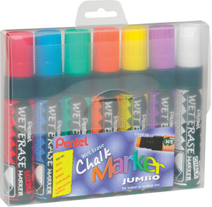 Pentel Chalk Markers Waterproof Wet Erase Chisel Tip Jumbo Assorted Ref SMW56/7 [Pack 7]