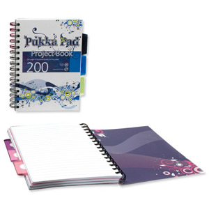 Pukka Pad Wave Project Book Wirebound Perforated 3-Divider 80gsm 200pp A5 Assorted Ref 6501 [Pack 3]
