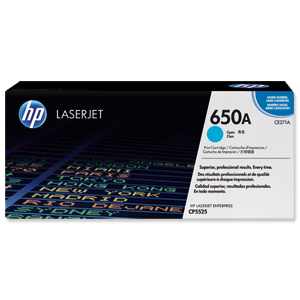 Hewlett Packard [HP] No. 650A Laser Toner Cartridge Page Life 15000pp Cyan Ref CE271A