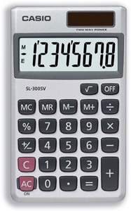 Casio Calculator Handheld Battery Solar-power 8 Digit 3 Key Memory Wallet 70x117x8mm Ref SL300SV