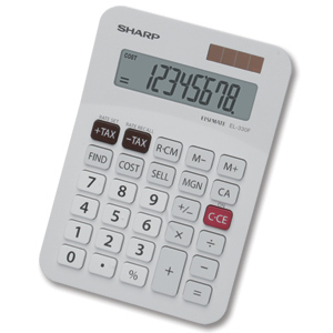 Sharp Desktop Calculator Solar/Battery-power 8 Digit 3 Key Memory W147D102xH31mm Ref EL330FB