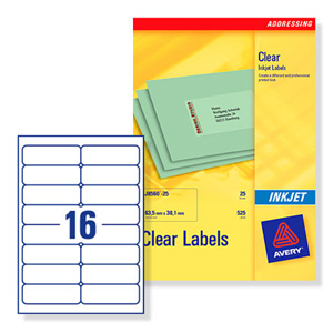 Avery Clear Addressing Labels 16 per Sheet 99.1x33.9mm Ref J8562-25 [400 Labels]