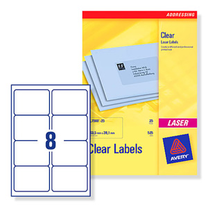 Avery Clear Addressing Labels Laser 8 per Sheet 99.1x67.7mm Ref L7565-25 [200 Labels]