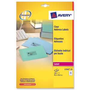 Avery Clear Addressing Labels Laser 14 per Sheet 99.1x38.1mm Ref L7563-25 [350 Labels]