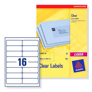 Avery Clear Addressing Labels Laser 16 per Sheet 99.1x33.9mm Ref L7562-25 [400 Labels]