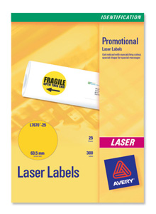 Avery Promotional Labels Laser Circular 12 per Sheet Dia.63.5mm Fluorescent Yellow Ref L7670-25 [Pack 30]