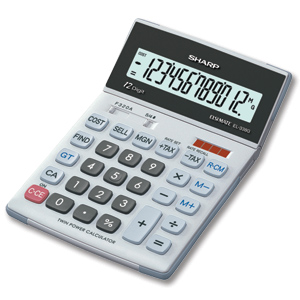 Sharp Large Desktop Calculator Solar/Battery-power 12 Digit 3 Key Memory Ref EL338GGY