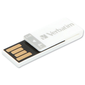 Verbatim Clip-it USB Flash Drive USB 2.0 Paper Clip Read 10MB/s Write 3MB/s 4GB White Ref 43900