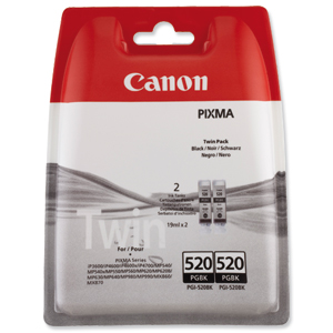 Canon PGI-520BK Inkjet Cartridge Black Ref 2932B009 [Pack 2] Ident: 796C