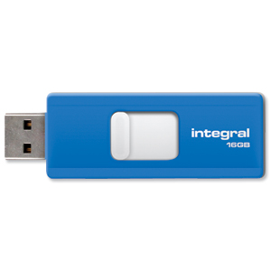 Integral Slide Flash Drive USB 2.0 Retractable 16GB Blue Ref INFD16GBSLDBL