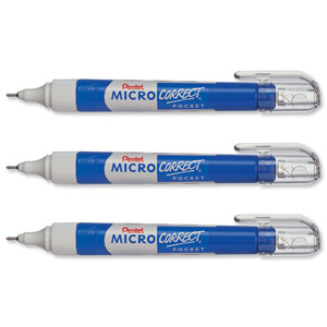 Pentel Micro Correct Pocket Correction Fluid Pen Needle Point Precision Tip 7ml Ref ZL62-W [Pack 12]
