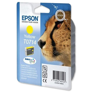 Epson T0714 Inkjet Cartridge DURABrite Cheetah Page Life 370-500pp Yellow Ref C13T07144011 Ident: 804E
