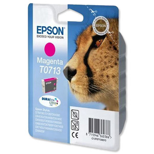 Epson T0713 Inkjet Cartridge DURABrite Cheetah Page Life 250-350pp Magenta Ref C13T07134011