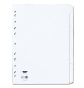 Concord Subject Dividers 230 Micron Punched 11 Holes 12-Part A4 White Ref 79501