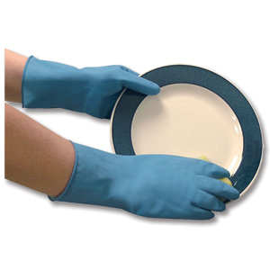 Polyco Matrix Household Gloves Lightweight Natural Rubber Rolled-cuff Medium Blue Ref 150-MAT [12 Pairs]
