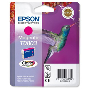 Epson T0803 Inkjet Cartridge Claria Hummingbird Page Life 435-460pp Magenta Ref C13T08034010