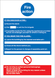 Stewart Superior Safe Condition & Fire Equipment Sign Fire Action Write On 297x210mm Ref NS017