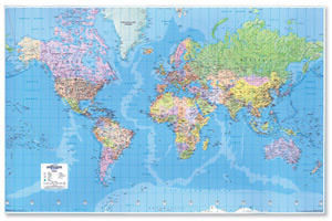 Map Marketing World Map 3D Effect Giant Unframed 315 miles to 1 inch Scale W1840xH1200mm Ref GWLD