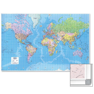 Map Marketing World Map 3D Effect Giant Framed 315 miles to 1 inch Scale W1840xH1200mm Ref GWLDF