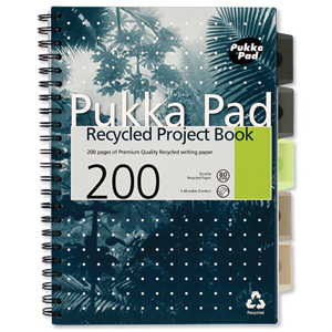 Pukka Pad Recycled Project Book Wirebound Perforated Ruled 5-Divider 200pp 80gsm A4 Ref 6050-REC [Pack 3]