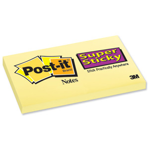 Post-it Super Sticky Removable Notes Pad 90 Sheets 76x127mm Canary Yellow Ref 655-12SSCY [Pack 12]