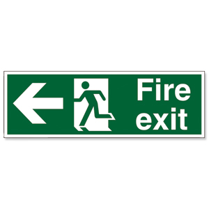 Stewart Superior Fire Exit Sign Man and Arrow Left 600x200mm Self-adhesive Vinyl Ref NS001