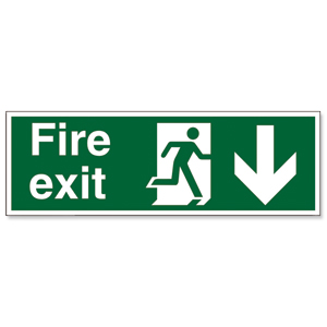 Stewart Superior Fire Exit Sign Man and Arrow Down 600x200mm Self-adhesive Vinyl Ref NS007