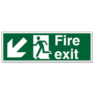 Stewart Superior Fire Exit Sign Man and Arrow Down Left 600x200mm Self-adhesive Vinyl Ref NS005
